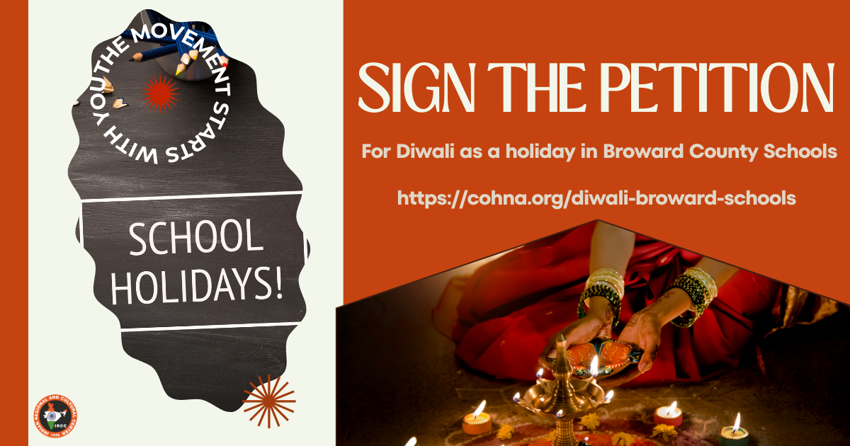 Diwali Day petition for holiday in Broward County Schools IRCC